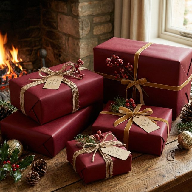 Papel De Presente Vinho Clássico Elegante Burgundy Molho De Presente (Criador carregado)