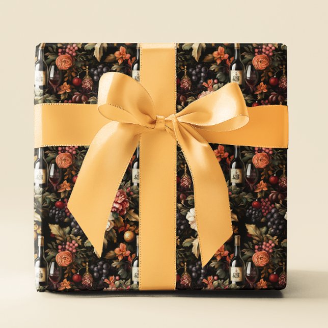 Papel De Presente Vinho de Feriado Estampa Floral Natal (Criador carregado)