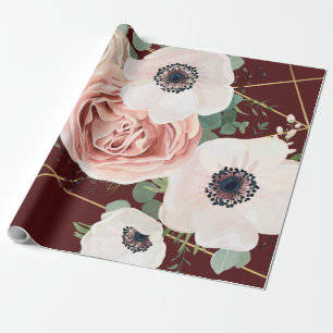 Papel De Presente Vinho do Jardim Geométrico com Roll de Papel de 60