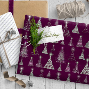 Papel De Presente Vinho-Padrão das Árvores de Natal espumantes ID844