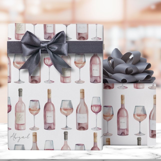 Papel De Presente Vinho Rosé Elegante Cor de Blush Rosa (Bush Pink Wine Wrapping Paper)