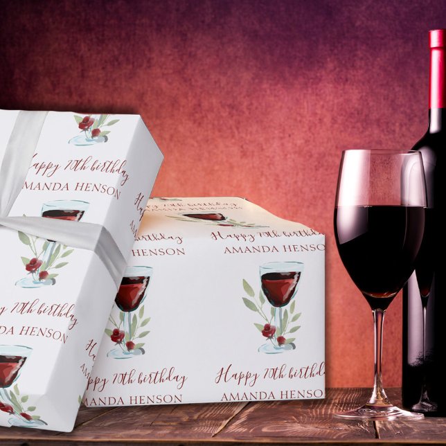 Papel De Presente Vinho Tinto de Aniversário de 70 anos Elegante  (Criador carregado)