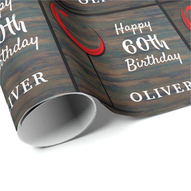 Papel De Presente Vinho Tinto Madeira Rústica 60º Aniversário (Ponta do rolo)