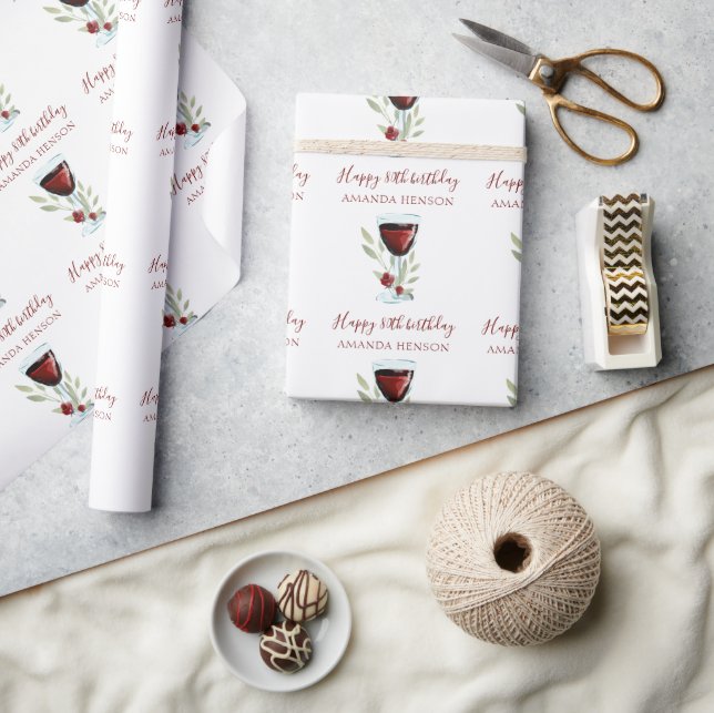 Papel De Presente Vinho Tinto Rústico para 80º Aniversário  (Artesanato)