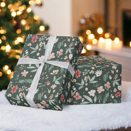 Papel De Presente Vinho verde macio de água elegante Natal Floral