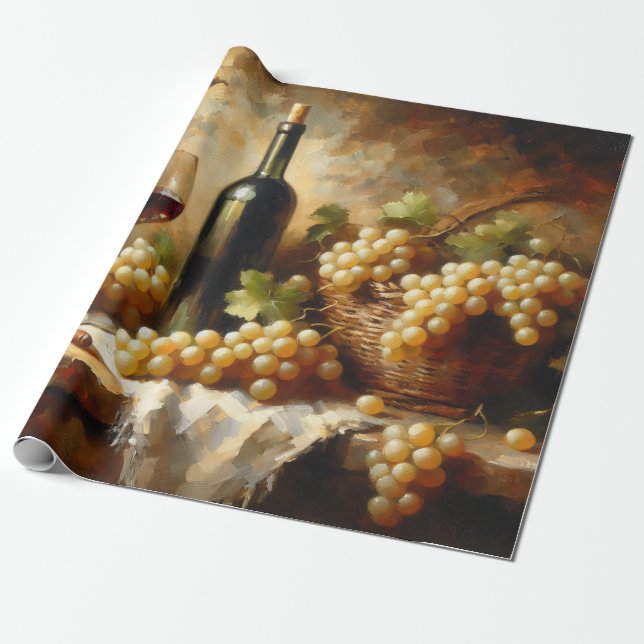 Papel De Presente Vinho, Vinho, Vinho, Uvas Ainda Vidas (Desenrolado)