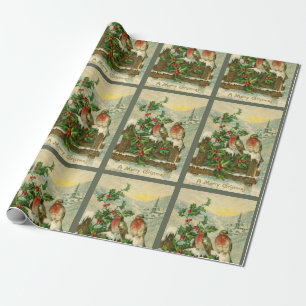 Papel De Presente Vintage 1906 Birds in Snow Christmas Pattern (Páss