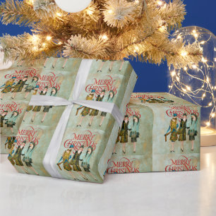 Papel De Presente Vintage 1930 Mulheres Saudação de Natal