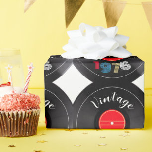 Papel De Presente Vintage 1976 Retro Stripe Record 50th Birthday
