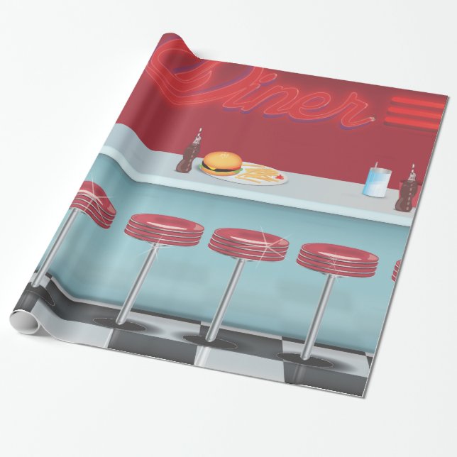 Papel De Presente Vintage All American Diner (Desenrolado)