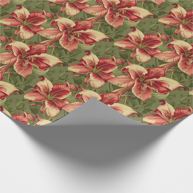 Papel De Presente Vintage Amaryllis Belladonna Floral (Ponta)
