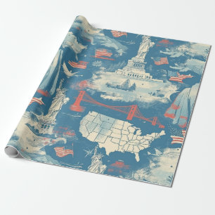 Papel De Presente Vintage American Landmark Pattern (3)