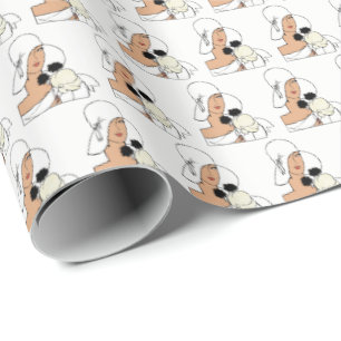 Papel De Presente Vintage Art Deco Mulher com Flores Vestindo Chapéu
