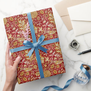 Papel De Presente Vintage Arte Floral Vermelha Cherwell de William M