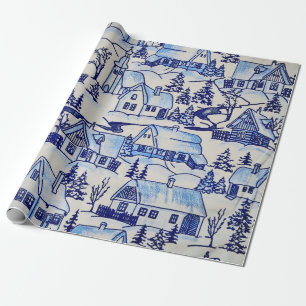 Papel De Presente Vintage, Azul e Branco, Natal