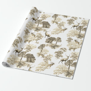 Papel De Presente Vintage Beige Deer Fox Country Toile