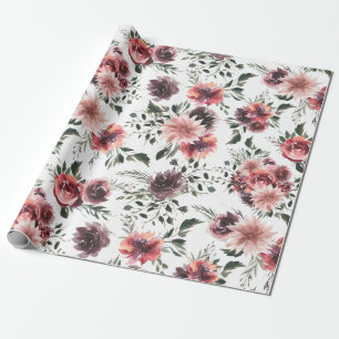 Papel De Presente Vintage Blooming Burgundy Flowers Papel de Embalag