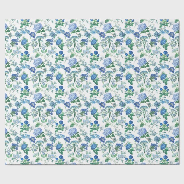 Papel De Presente Vintage Blue Flowers (Barra)