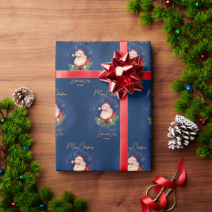 Papel De Presente Vintage Blue Papai Noel Claus, Elegante