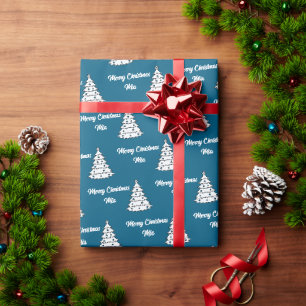 Papel De Presente Vintage Blue Tree Wrap   Feliz Nome de Natal