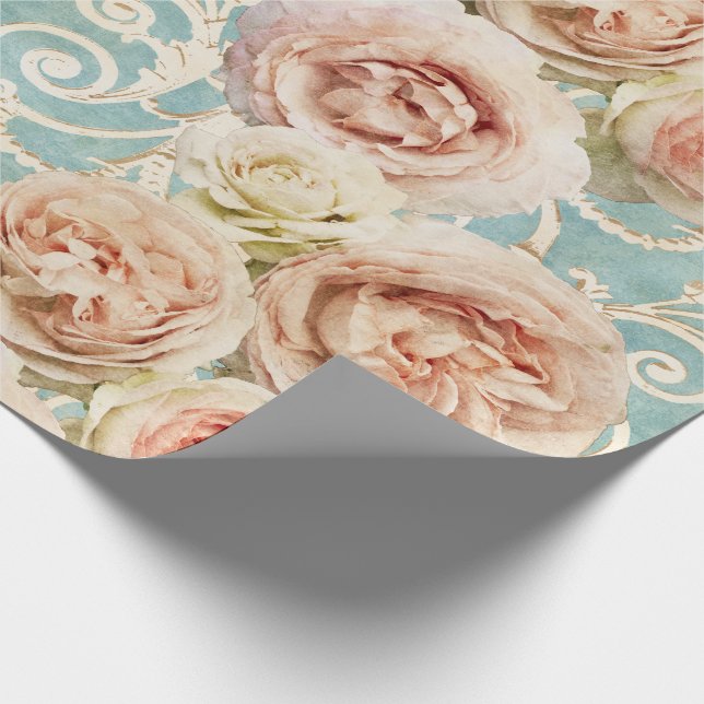 Papel De Presente Vintage Blush Pink Heirloom Rosas Floral Damask (Ponta)