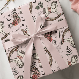 Papel De Presente Vintage Blush Pink Rocking Horse Baby Gótico