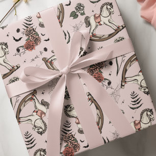 Papel De Presente Vintage Blush Pink Rocking Horse Baby Gótico