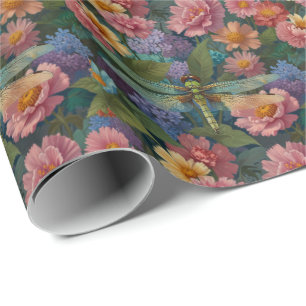 Papel De Presente Vintage boho chic floral pastel jardim libélula