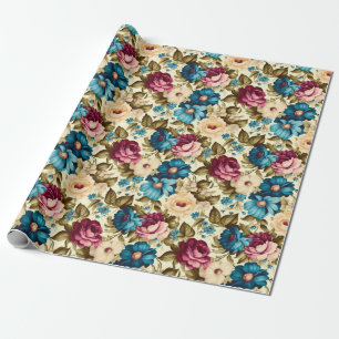 Papel De Presente Vintage boho french, flores antigas