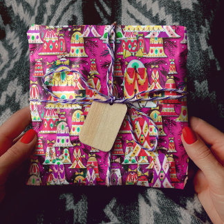 Papel De Presente Vintage bonitinho retro sinos coloridos rosa de Na