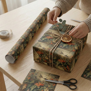 Papel De Presente Vintage botânica de beija-flores