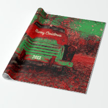 Vintage Bright Red Green Truck=