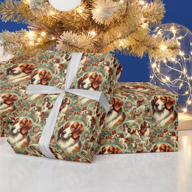 Papel De Presente Vintage Brittany Dog Painting (Feriados)