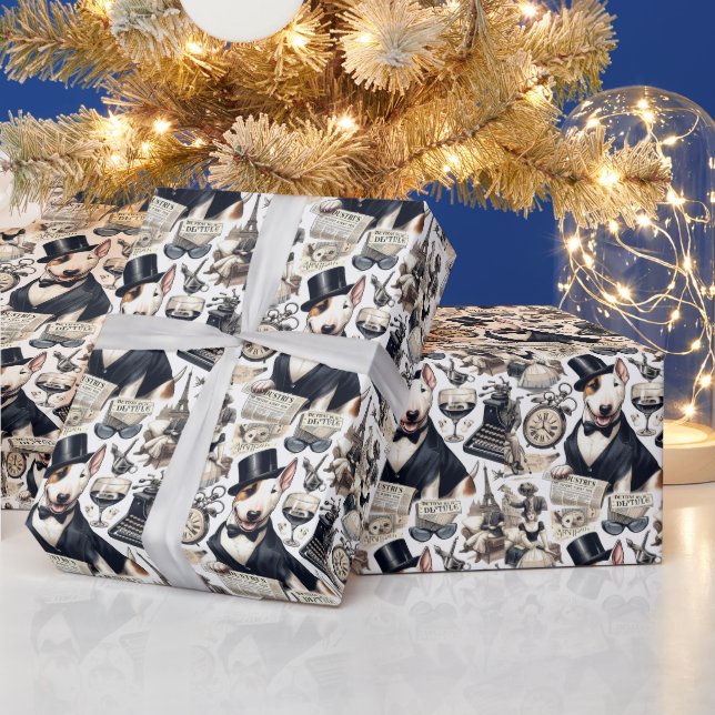 Papel De Presente Vintage Bull Terrier Pattern (Feriados)