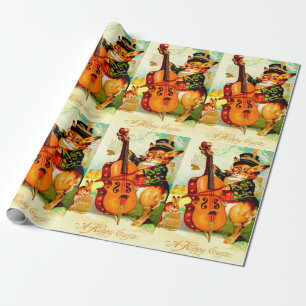 Papel De Presente Vintage Bunny Brincando com a Saudação de Páscoa V