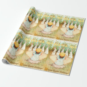 Papel De Presente Vintage Bunny Cantando com Saudação de Páscoa Infa