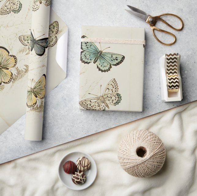 Papel De Presente Vintage Butterflies Poster (Artesanato)