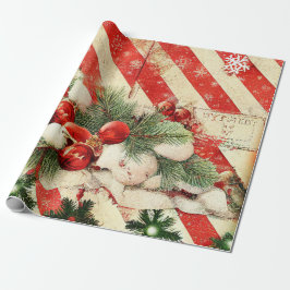 Papel De Presente Vintage Candy, Folhas e Strips Natal