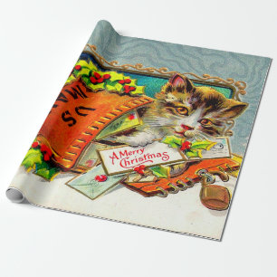 Papel De Presente Vintage Cat Feliz Natal