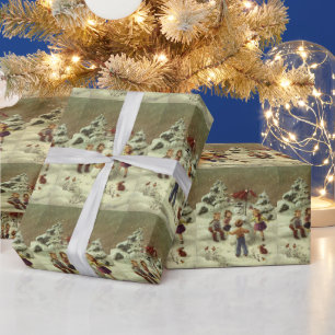 Papel De Presente Vintage Children Fazer um boneco de neve