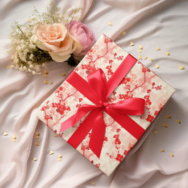 Papel De Presente Vintage Chinoiserie Asiática Floral Vermelho Rosa