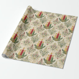 Papel De Presente Vintage Christmas Candle Damask Pattern Seamless 