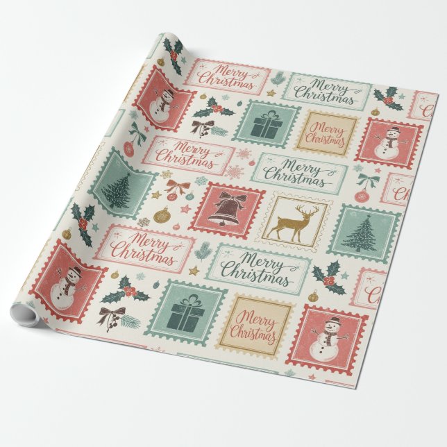 Papel De Presente Vintage Christmas Postage Pattern (Desenrolado)