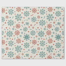 Papel De Presente Vintage Christmas Snowflakes & Stars Pattern