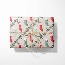 Papel De Presente Vintage Christmas Stockings Wrapping Paper