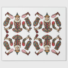 Vintage circus clown Jester boy paper art