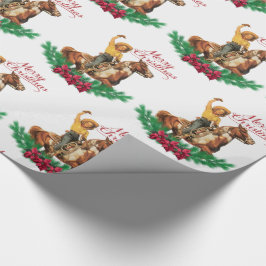 Papel De Presente Vintage Cowgirl No Cavalo Feliz Natal