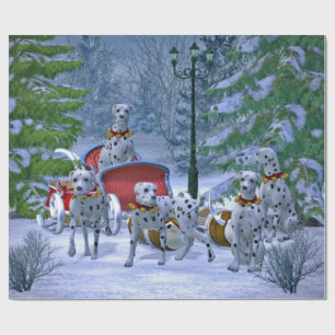 Papel De Presente Vintage Dalmatian Sleigh Snow Christmas