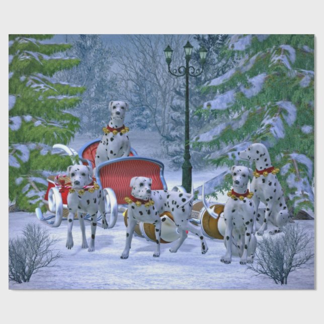 Papel De Presente Vintage Dalmatian Sleigh Snow Christmas (Aberto)