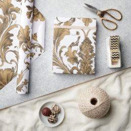 Papel De Presente Vintage Damasco Dourado Elegante
